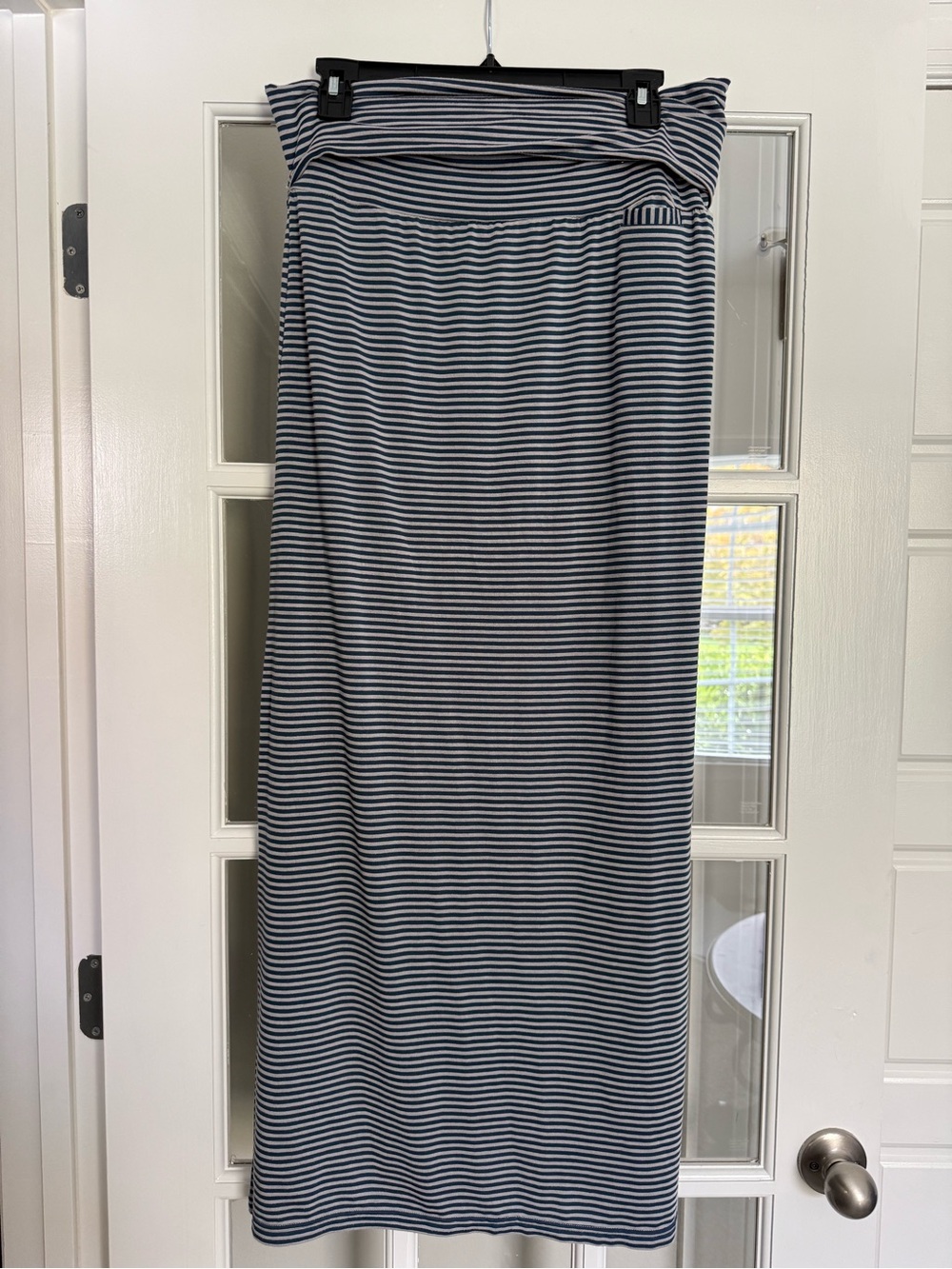 KAVU Blue White Striped Maxi Skirt Foldover Waist Size M
